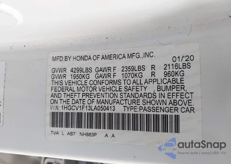 2020 Honda Accord Lx from USA, damaged, VIN 1HGCV1F13LA050413